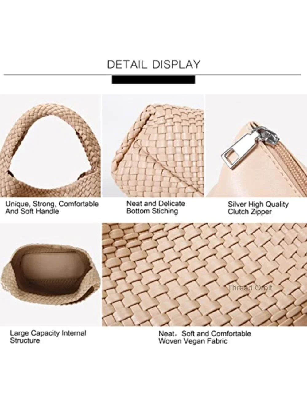 Faux Leather Woven Hobo Bag Top Handle Shoulder Tote Large Capacity